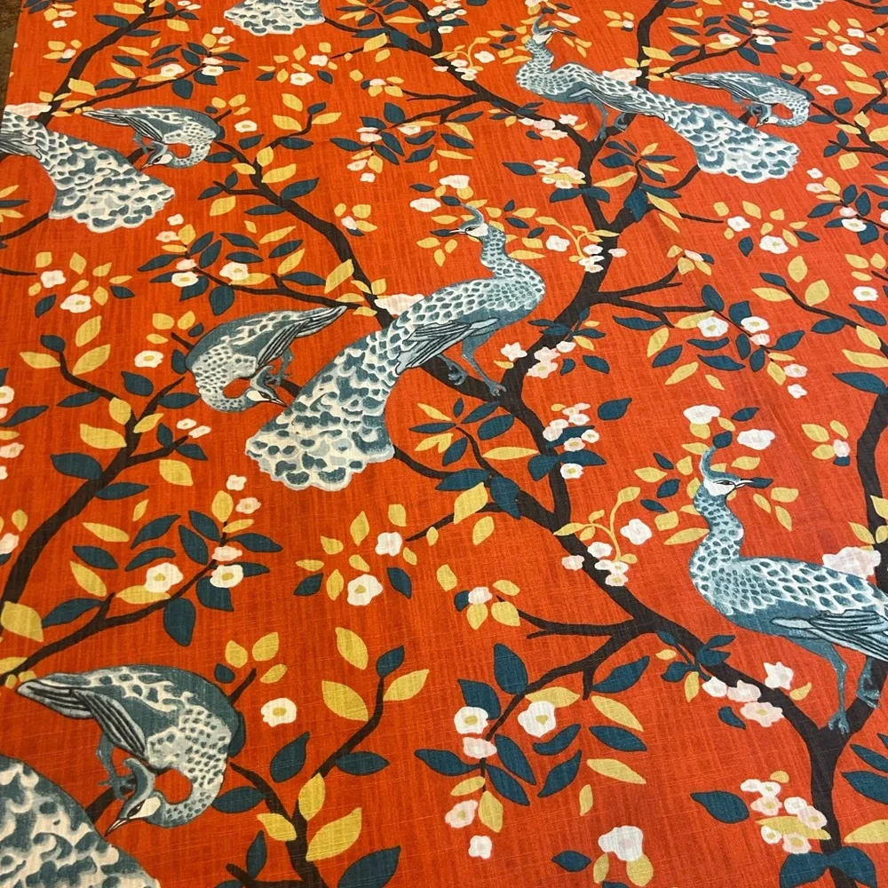 Robert Allen Plume Redux Persimmon Peacock Floral Panel Set 2 Light Filtering